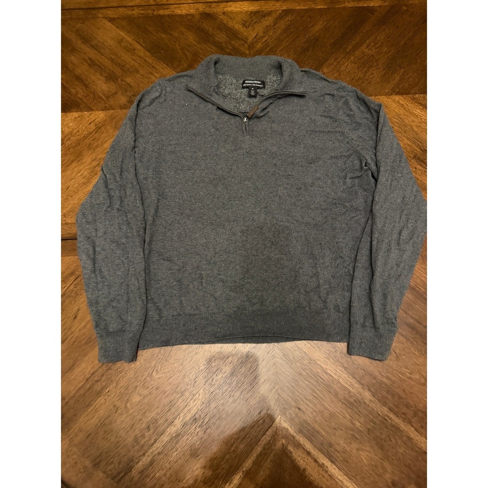 Nordstrom Mens XL Charcoal Grey Cotton Cashmere Quarter Zip Pullover Sweater